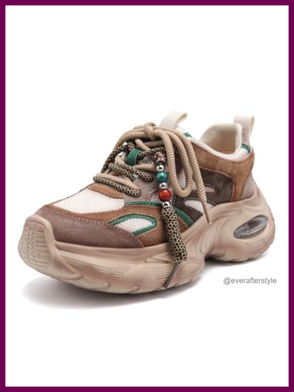 Women's Chunky Platform Sneakers Lace-Up Leather Casual Walking Shoes